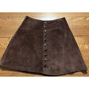 Vintage Express Marque Deposee Brown Suede Leather Button Front Mini Skirt‎ 5/6